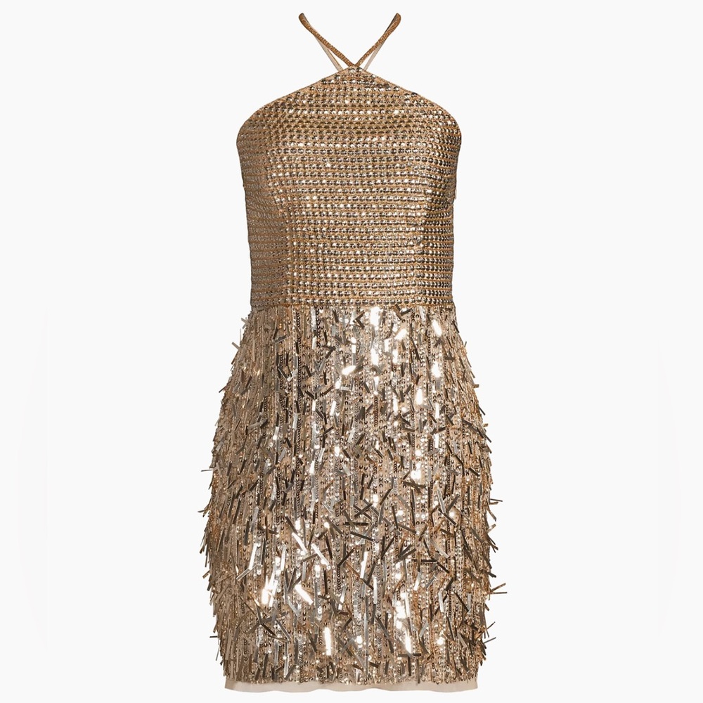 Homecoming Dress, Gold Liv Foster Halter Dress